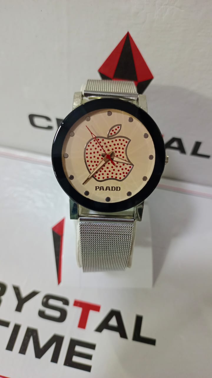 Watch with a unique design on the dial against a branded background