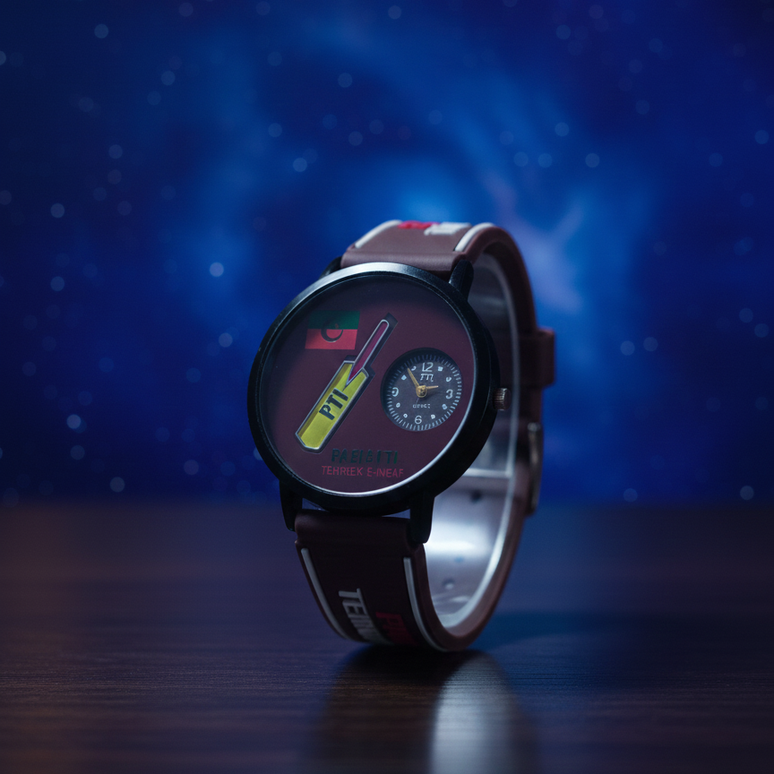 Wristwatch with unique face design on a dark background
