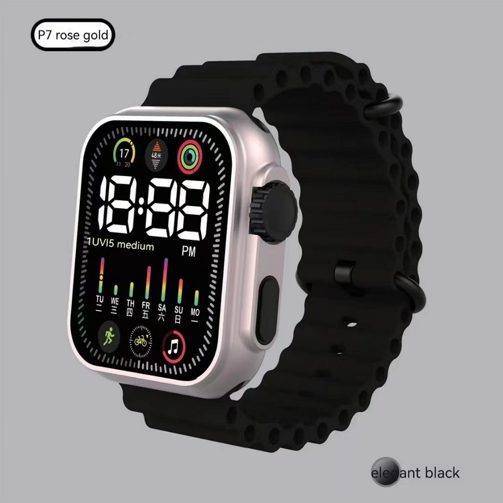 Smartwatch with a black band on a gray background