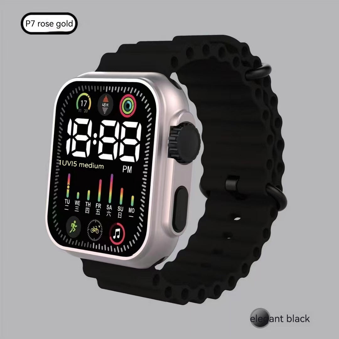 Smartwatch with a black band on a gray background